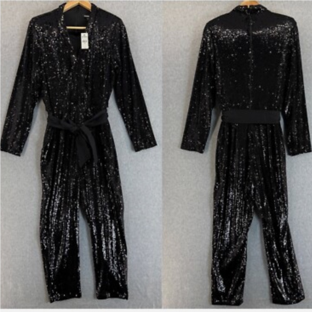 Express Black Sequin Jumpsuit - Picture 2 of 3